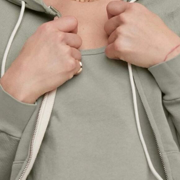 MATE The Label Organic Terry Full Zip Hoodie Sweatshirt Sage Green, Size Medium - Picture 3 of 14